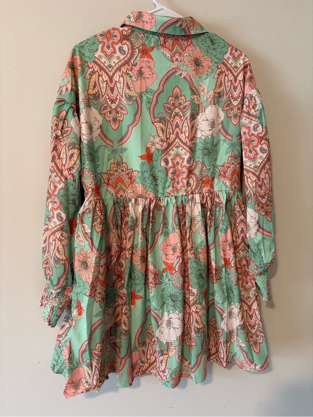 Summer Mint Green Paisley Floral Button-Up Babydoll Concert Dress - Picture 9 of 11
